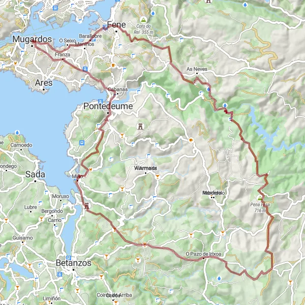 Miniaturní mapa "Gravel Cycling Adventure around Mugardos" inspirace pro cyklisty v oblasti Galicia, Spain. Vytvořeno pomocí plánovače tras Tarmacs.app