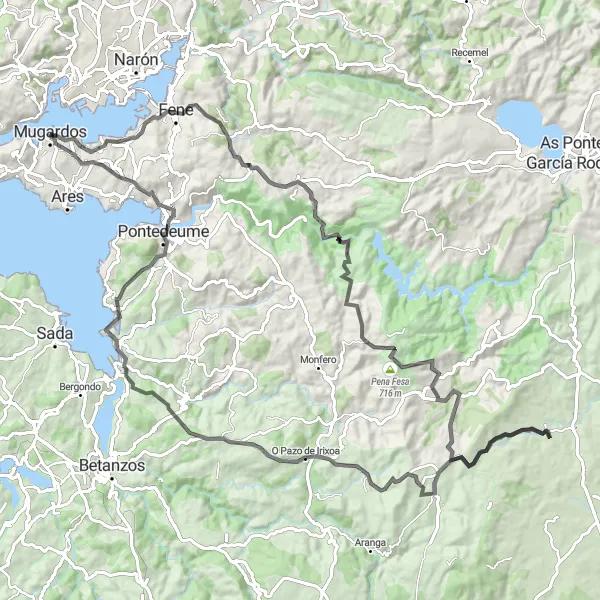 Map miniature of "Mugardos to A Pila da Leña Loop" cycling inspiration in Galicia, Spain. Generated by Tarmacs.app cycling route planner