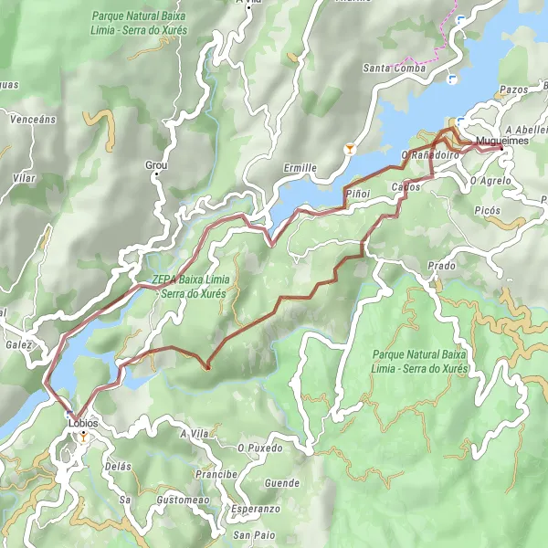 Miniaturní mapa "Trasa okolo Muiños a Lobios" inspirace pro cyklisty v oblasti Galicia, Spain. Vytvořeno pomocí plánovače tras Tarmacs.app