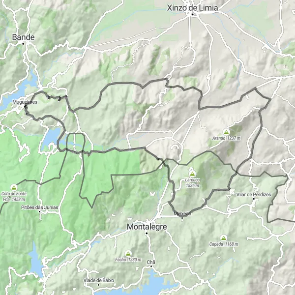 Miniaturní mapa "Road Tour Os Cuquexos" inspirace pro cyklisty v oblasti Galicia, Spain. Vytvořeno pomocí plánovače tras Tarmacs.app