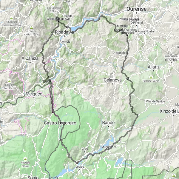 Miniaturní mapa "Road Tour A Feira Vella" inspirace pro cyklisty v oblasti Galicia, Spain. Vytvořeno pomocí plánovače tras Tarmacs.app