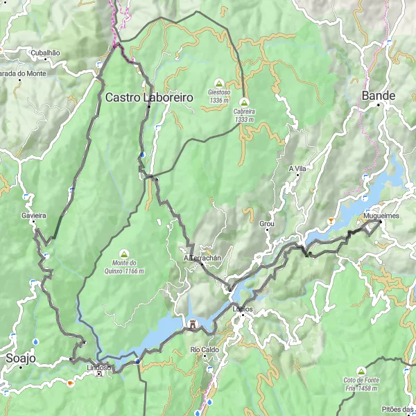 Miniaturní mapa "Cyklotrasa kolem Muiños s neobyčejnými výhledy" inspirace pro cyklisty v oblasti Galicia, Spain. Vytvořeno pomocí plánovače tras Tarmacs.app