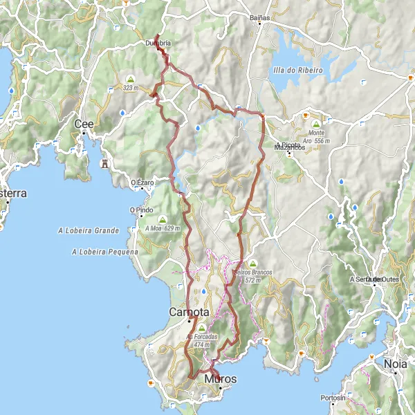 Miniatura della mappa di ispirazione al ciclismo "Giro in bicicletta attraverso le montagne di Galizia" nella regione di Galicia, Spain. Generata da Tarmacs.app, pianificatore di rotte ciclistiche