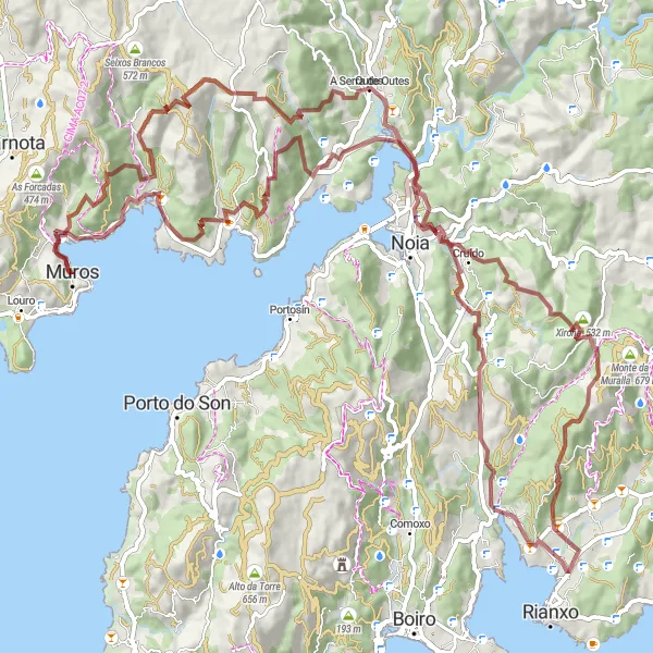 Map miniature of "Muros Gravel Adventure" cycling inspiration in Galicia, Spain. Generated by Tarmacs.app cycling route planner