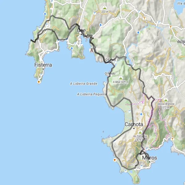 Miniatura della mappa di ispirazione al ciclismo "Tra Colline e Miradoris della Costa Gallega" nella regione di Galicia, Spain. Generata da Tarmacs.app, pianificatore di rotte ciclistiche