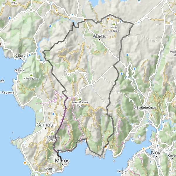 Map miniature of "Scenic Road Loop via O Pino de Val" cycling inspiration in Galicia, Spain. Generated by Tarmacs.app cycling route planner