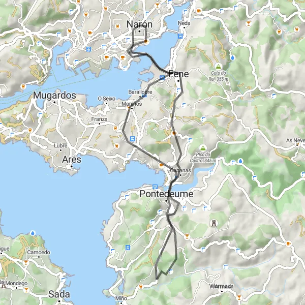 Miniatua del mapa de inspiración ciclista "Ruta en Carretera de Fene a Longras" en Galicia, Spain. Generado por Tarmacs.app planificador de rutas ciclistas