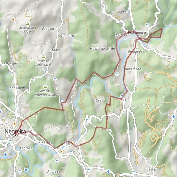 Miniaturní mapa "Trasa A Pedra Capela" inspirace pro cyklisty v oblasti Galicia, Spain. Vytvořeno pomocí plánovače tras Tarmacs.app