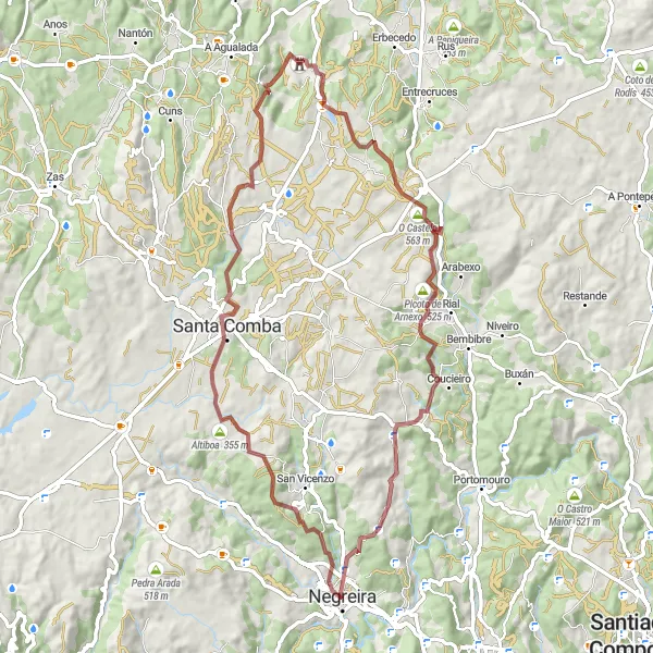 Miniatua del mapa de inspiración ciclista "Ruta de Ciclismo en Grava desde Negreira" en Galicia, Spain. Generado por Tarmacs.app planificador de rutas ciclistas