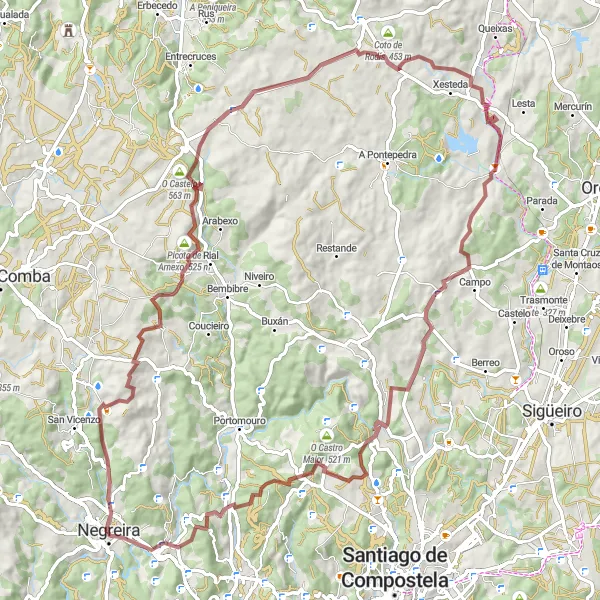 Map miniature of "Negreira - Viaño Pequeno Loop" cycling inspiration in Galicia, Spain. Generated by Tarmacs.app cycling route planner