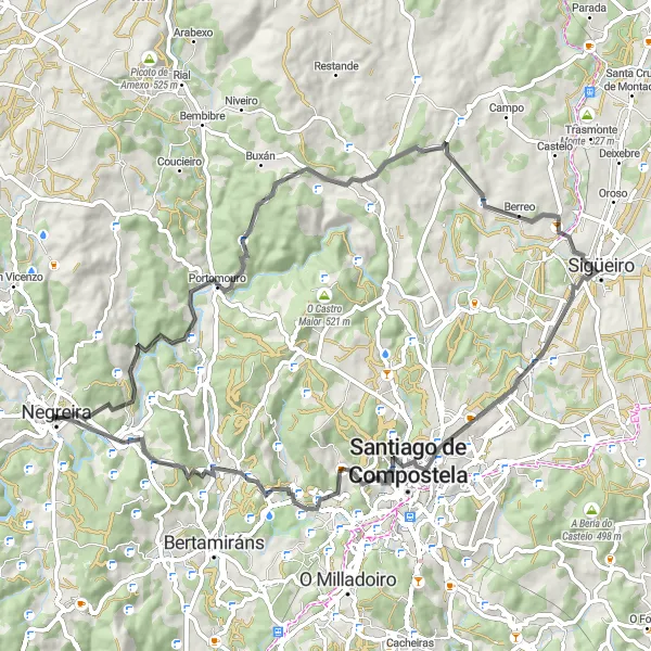 Miniatua del mapa de inspiración ciclista "Ruta de Ciclismo en Carretera desde Negreira" en Galicia, Spain. Generado por Tarmacs.app planificador de rutas ciclistas