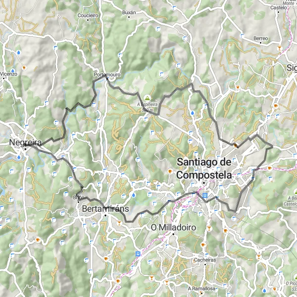 Miniaturní mapa "Trasa Pedra Mundín" inspirace pro cyklisty v oblasti Galicia, Spain. Vytvořeno pomocí plánovače tras Tarmacs.app
