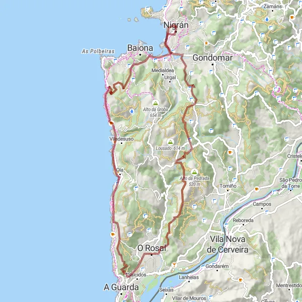 Map miniature of "Oia Coastal Loop" cycling inspiration in Galicia, Spain. Generated by Tarmacs.app cycling route planner