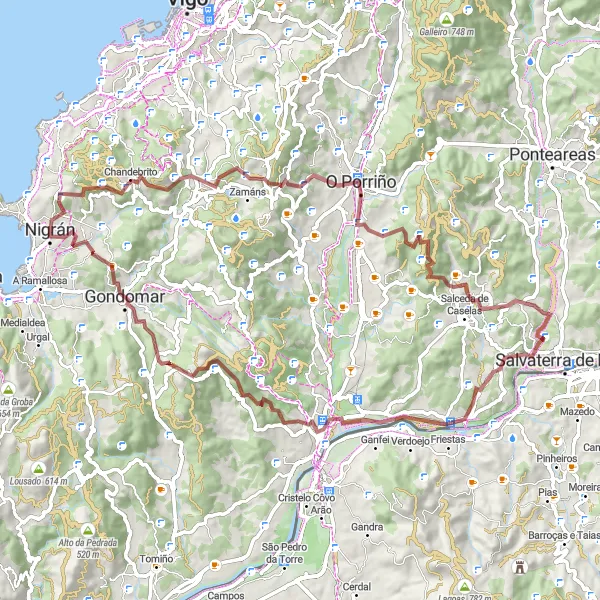 Miniatuurkaart van de fietsinspiratie "Avontuurlijke gravelroute rondom Gondomar" in Galicia, Spain. Gemaakt door de Tarmacs.app fietsrouteplanner