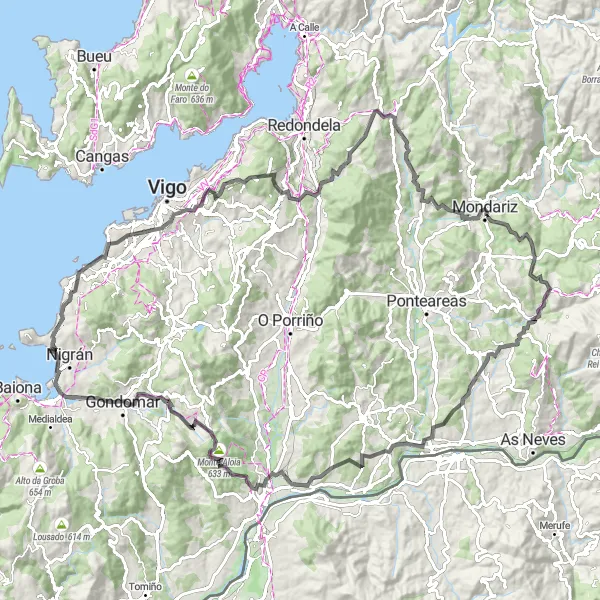 Miniatua del mapa de inspiración ciclista "Expedición hasta el Monte de Baredo" en Galicia, Spain. Generado por Tarmacs.app planificador de rutas ciclistas