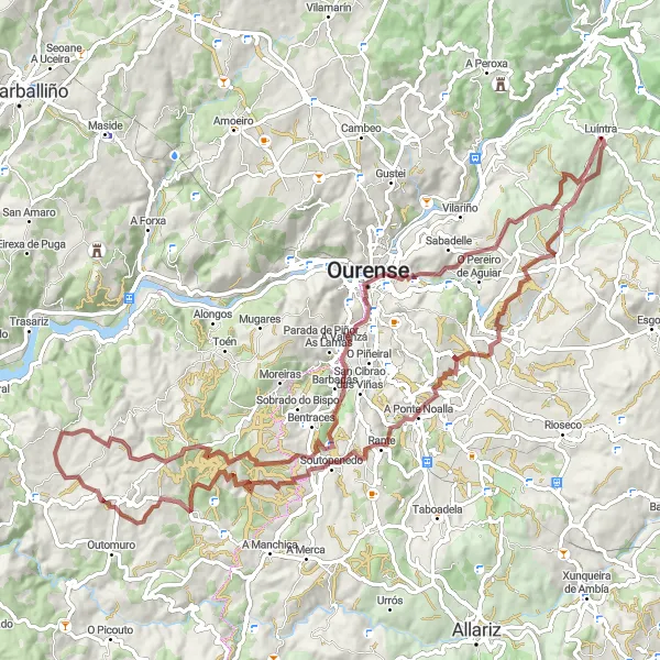 Miniatura della mappa di ispirazione al ciclismo "Esplora le Marmitas de Xigante in bicicletta" nella regione di Galicia, Spain. Generata da Tarmacs.app, pianificatore di rotte ciclistiche