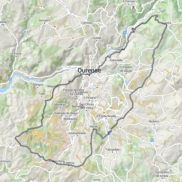 Miniatura della mappa di ispirazione al ciclismo "Tour in bicicletta alla scoperta della Galicia rurale" nella regione di Galicia, Spain. Generata da Tarmacs.app, pianificatore di rotte ciclistiche