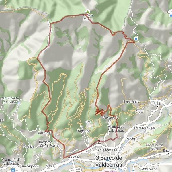 Map miniature of "The Valdeorras Gravel Adventure" cycling inspiration in Galicia, Spain. Generated by Tarmacs.app cycling route planner