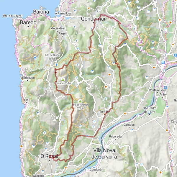 Miniature de la carte de l'inspiration cycliste "Parcours de gravier à travers les paysages bucoliques" dans la Galicia, Spain. Générée par le planificateur d'itinéraire cycliste Tarmacs.app