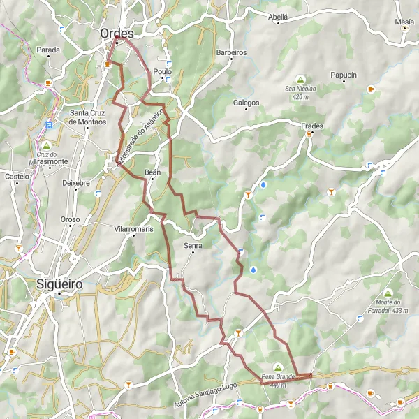 Map miniature of "Loop to Pereira" cycling inspiration in Galicia, Spain. Generated by Tarmacs.app cycling route planner