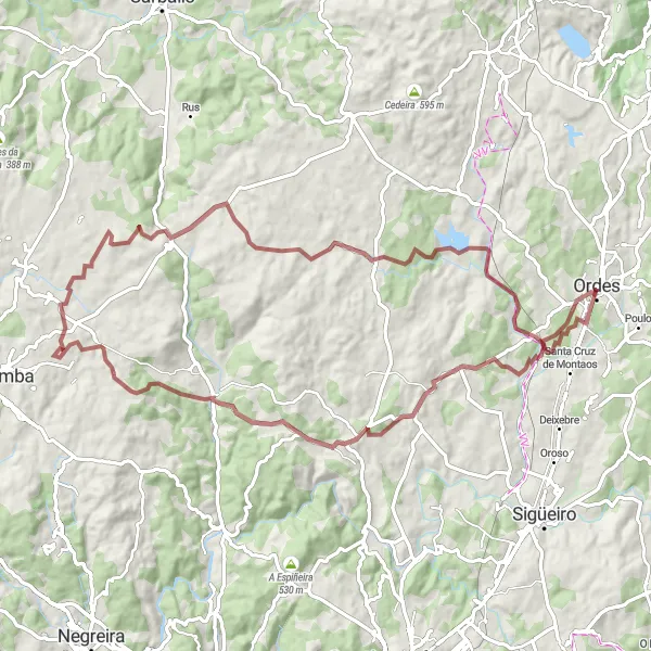Miniaturní mapa "Gravelová cyklotrasa Ordes - Ordes" inspirace pro cyklisty v oblasti Galicia, Spain. Vytvořeno pomocí plánovače tras Tarmacs.app