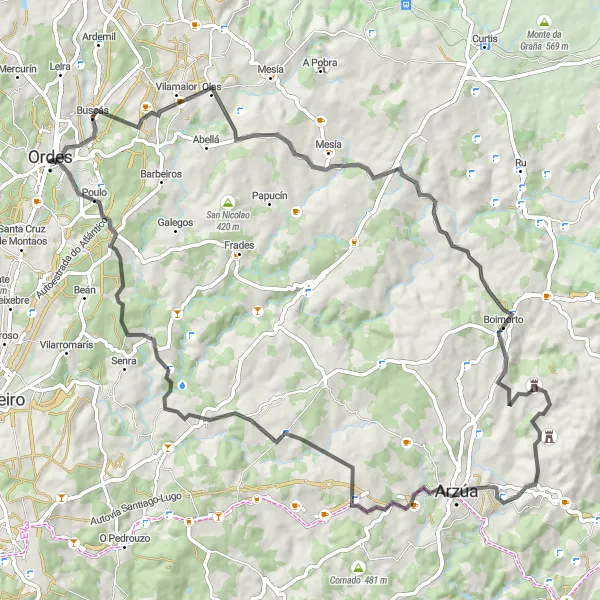 Map miniature of "Alto da Revolta Loop" cycling inspiration in Galicia, Spain. Generated by Tarmacs.app cycling route planner