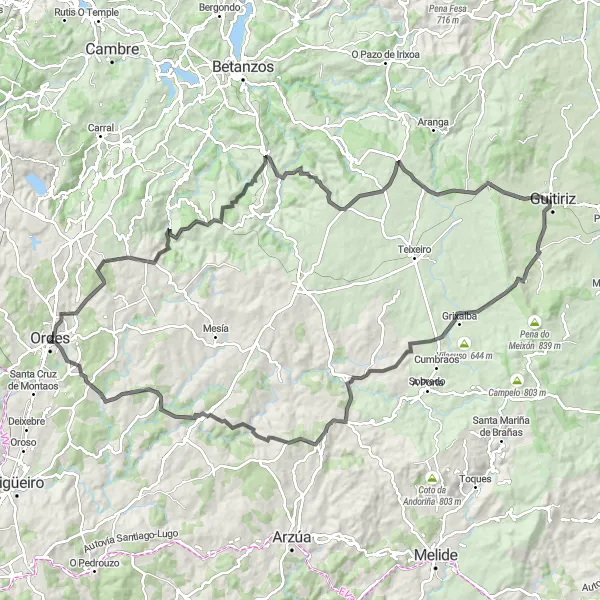 Miniature de la carte de l'inspiration cycliste "Boucle de Visantoña à Poulo" dans la Galicia, Spain. Générée par le planificateur d'itinéraire cycliste Tarmacs.app