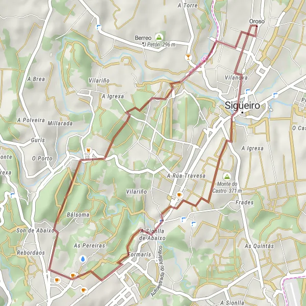 Map miniature of "Gravel Delight: A Scenic Exploration of Oroso" cycling inspiration in Galicia, Spain. Generated by Tarmacs.app cycling route planner