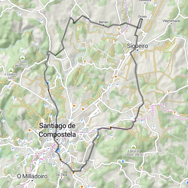 Miniature de la carte de l'inspiration cycliste "Aventure à vélo autour d'Oroso" dans la Galicia, Spain. Générée par le planificateur d'itinéraire cycliste Tarmacs.app