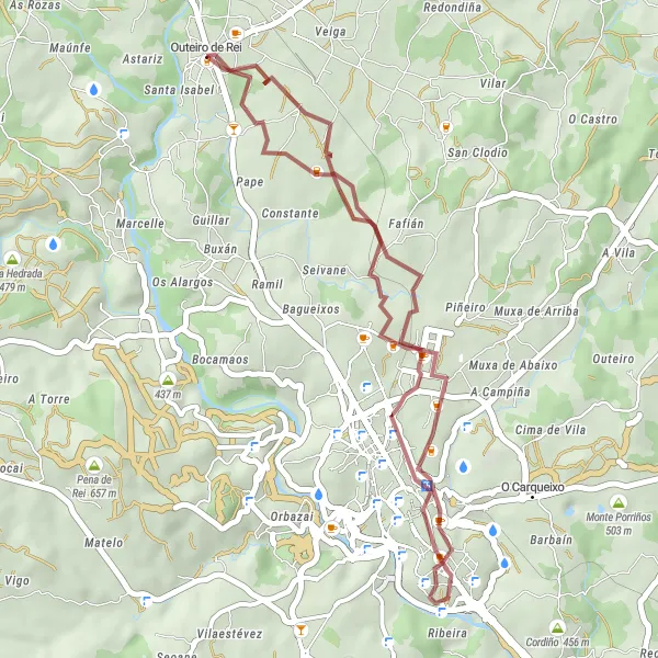 Miniatura della mappa di ispirazione al ciclismo "Giro in bicicletta da Outeiro de Rei" nella regione di Galicia, Spain. Generata da Tarmacs.app, pianificatore di rotte ciclistiche