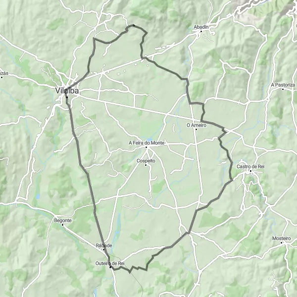 Miniatuurkaart van de fietsinspiratie "Rábade Torre dos Andrade O Porto do Sal Route" in Galicia, Spain. Gemaakt door de Tarmacs.app fietsrouteplanner