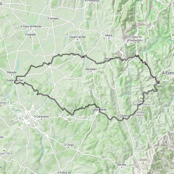 Map miniature of "The Majestic Mountains of Castroverde" cycling inspiration in Galicia, Spain. Generated by Tarmacs.app cycling route planner