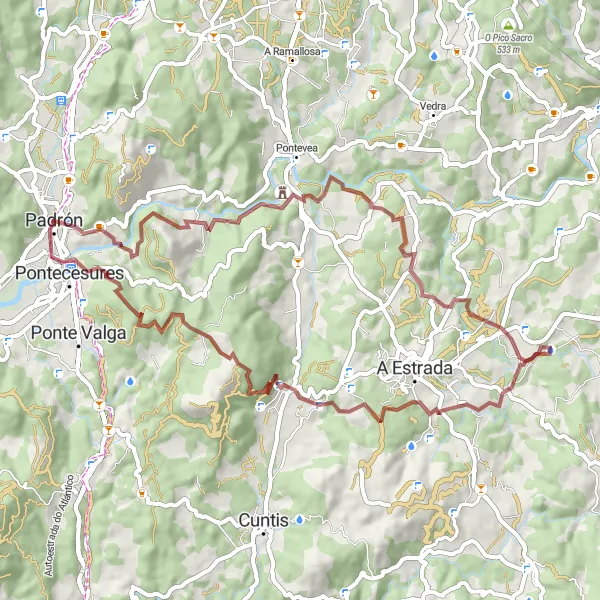 Miniatua del mapa de inspiración ciclista "Ruta de los Caminos de Grava" en Galicia, Spain. Generado por Tarmacs.app planificador de rutas ciclistas