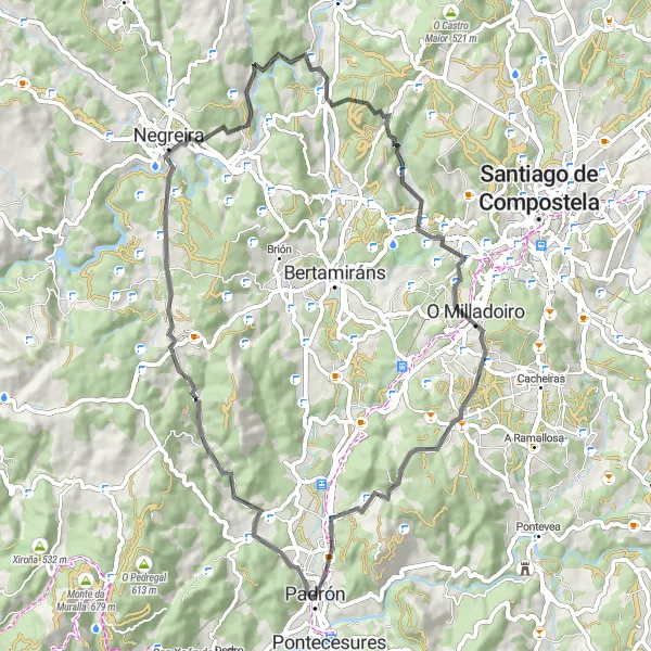Miniatua del mapa de inspiración ciclista "Ruta de las Colinas Gallegas" en Galicia, Spain. Generado por Tarmacs.app planificador de rutas ciclistas