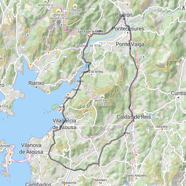 Map miniature of "Ponte Valga Loop" cycling inspiration in Galicia, Spain. Generated by Tarmacs.app cycling route planner
