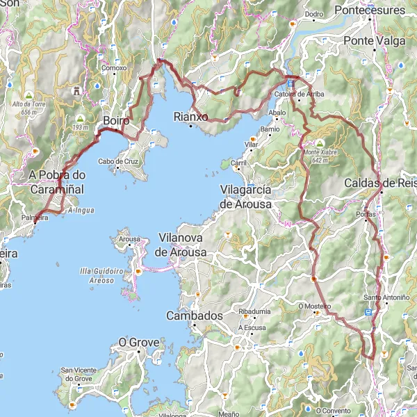 Map miniature of "Hidden Gems of Palmeira" cycling inspiration in Galicia, Spain. Generated by Tarmacs.app cycling route planner