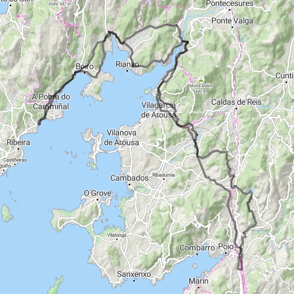 Map miniature of "Vineyards and Historic Villages" cycling inspiration in Galicia, Spain. Generated by Tarmacs.app cycling route planner