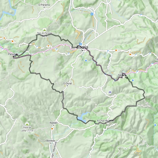 Miniatua del mapa de inspiración ciclista "Ruta panorámica: Paradela - Barán - Paradela" en Galicia, Spain. Generado por Tarmacs.app planificador de rutas ciclistas