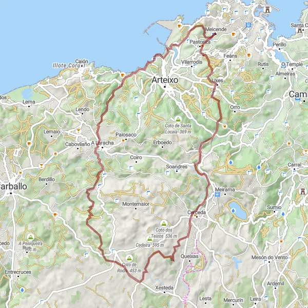 Map miniature of "Galicia Gravel Escape: Santa Icía to A Seixeira" cycling inspiration in Galicia, Spain. Generated by Tarmacs.app cycling route planner