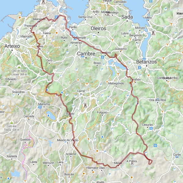 Map miniature of "Wild Galician Coast" cycling inspiration in Galicia, Spain. Generated by Tarmacs.app cycling route planner