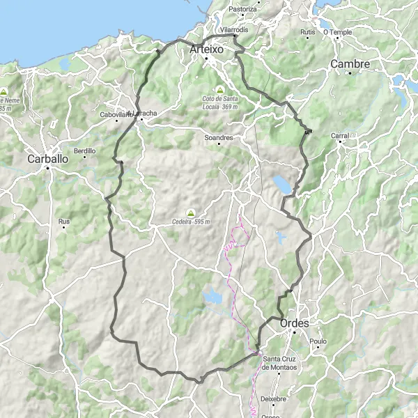Map miniature of "Cycling through Pastoriza and its surroundings" cycling inspiration in Galicia, Spain. Generated by Tarmacs.app cycling route planner
