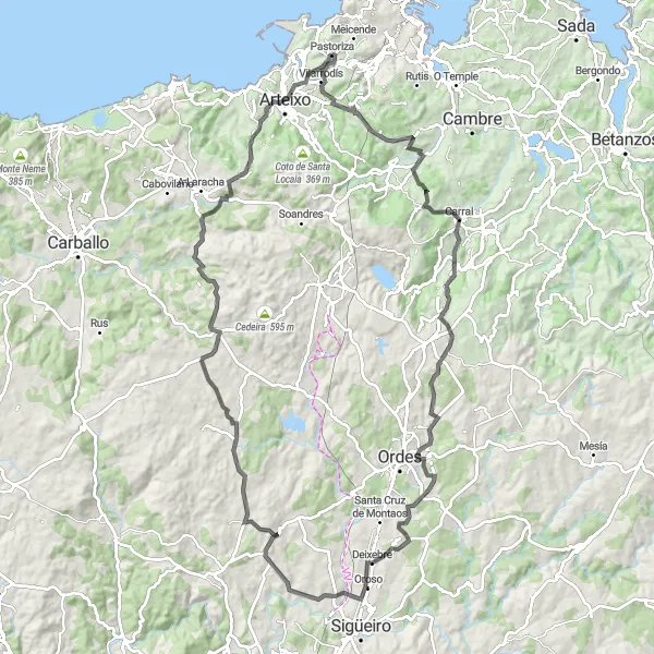 Map miniature of "The Scenic Road Cycling Adventure: Ruta Couceiro" cycling inspiration in Galicia, Spain. Generated by Tarmacs.app cycling route planner