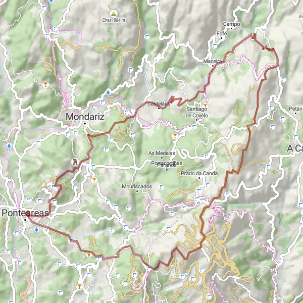 Map miniature of "Lougares Adventure" cycling inspiration in Galicia, Spain. Generated by Tarmacs.app cycling route planner