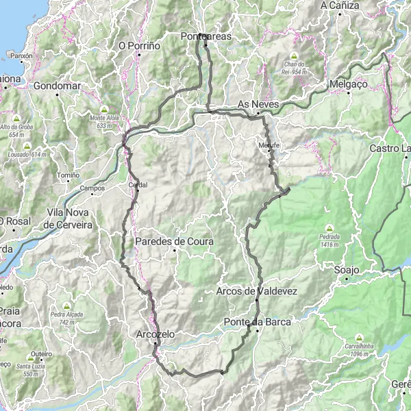 Map miniature of "The Angoares Circuit" cycling inspiration in Galicia, Spain. Generated by Tarmacs.app cycling route planner