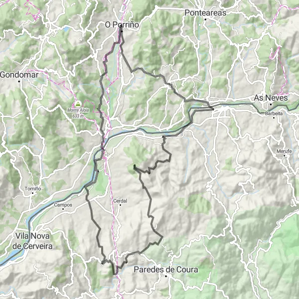 Map miniature of "Porriño Loop" cycling inspiration in Galicia, Spain. Generated by Tarmacs.app cycling route planner