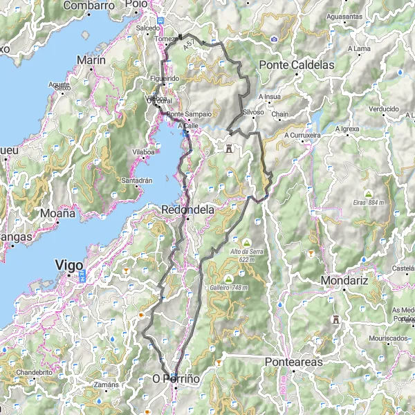 Map miniature of "Exploring Porriño Gravel Ride" cycling inspiration in Galicia, Spain. Generated by Tarmacs.app cycling route planner