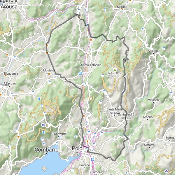 Miniatura della mappa di ispirazione al ciclismo "Giro in bicicletta da Portas a Pontevedra" nella regione di Galicia, Spain. Generata da Tarmacs.app, pianificatore di rotte ciclistiche