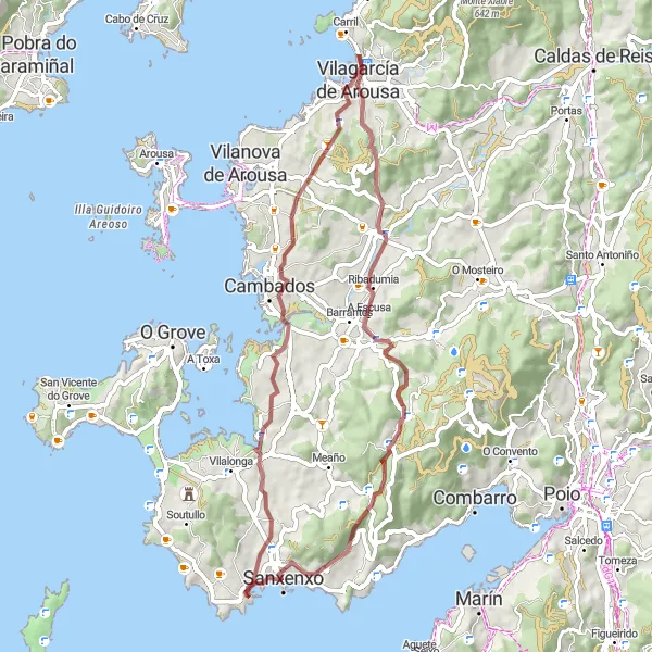 Map miniature of "Gravel Route through Portonovo and Silgar" cycling inspiration in Galicia, Spain. Generated by Tarmacs.app cycling route planner