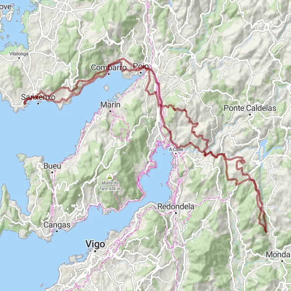Miniatura della mappa di ispirazione al ciclismo "Avventura Gravel da Anafáns a Pedrouzo" nella regione di Galicia, Spain. Generata da Tarmacs.app, pianificatore di rotte ciclistiche