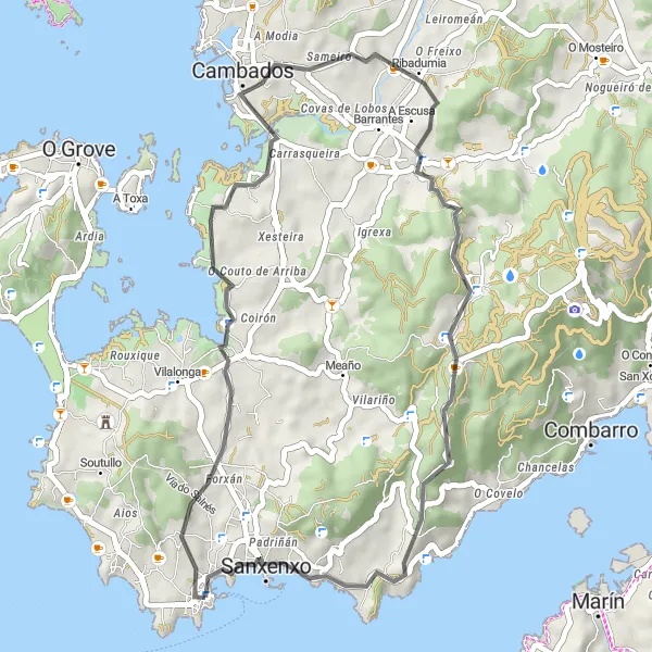 Map miniature of "Portonovo Loop Road Cycling Route" cycling inspiration in Galicia, Spain. Generated by Tarmacs.app cycling route planner